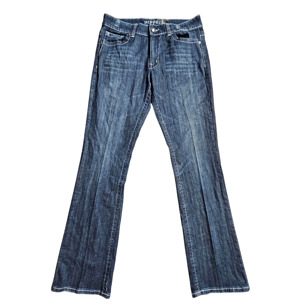 Zipper Premium Womens Bootcut Jeans‎ Embroidered Studded  2XL Dark Wash Y2K